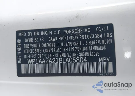 2011 Porsche Cayenne z USA, uszkodzony, nr VIN WP1AA2A21BLA05804